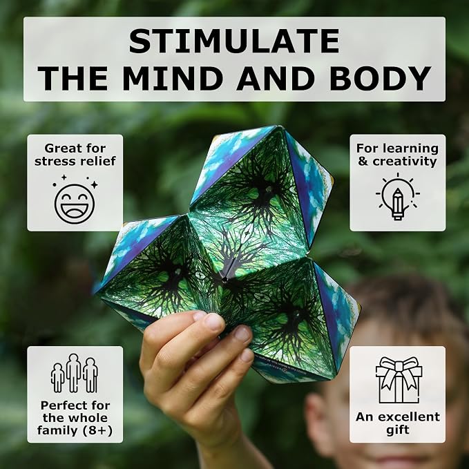 Shashibo Sensory Fidget Toy for Adults & Kids, Stress Relief Fidget Toy for Adults, Teens & Kids, Cool Fidget Toys for Desk, Classroom Must Have, Sensory Shape Shifting Cube, 100+ Possible Shapes