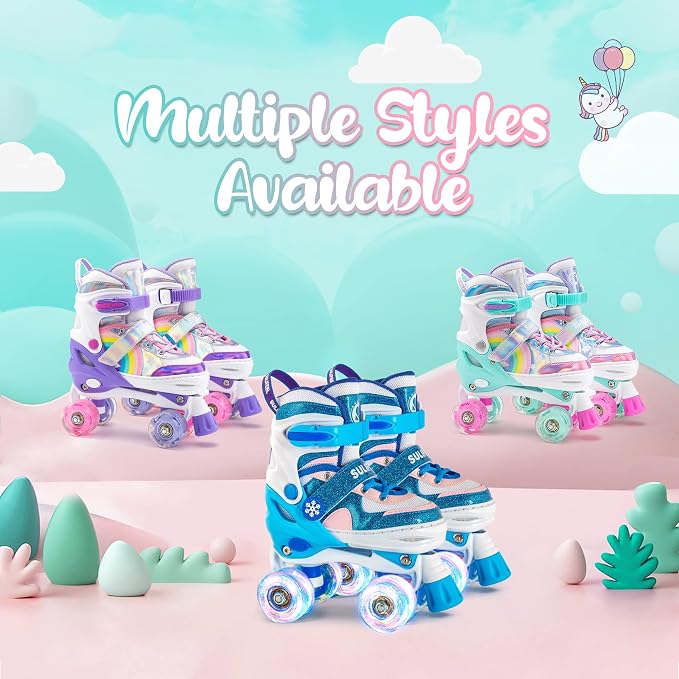 SULIFEEL Rainbow Unicorn 4 Size Adjustable Roller Skates for Girls Boys for Kids Ages 3-5 5-8 6-12 Children Skates Indoor Outdoor