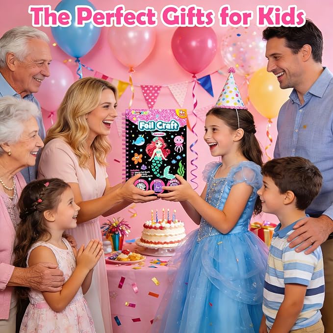 FUNNYB&G Foil Art Crafts for Kids Ages 4-8: Valentines Crafts for Kids 2026,Birthday Gift for Girls,Art and Crafts Supplies,Party Favors,Creative Toys for Girls Boys 4 5 6 7 8 9 Years Old(Mermaids)