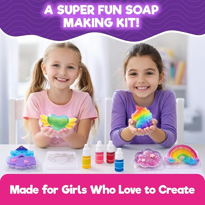Doctor Jupiter Unicorn Glow Soap Making Kit for Kids, Unicorn Toys for Girls Ages 4-5-6-7-8 | Crafts for Girls, Birthday Gift Ideas for 4+ Year olds | 25+ Soap Recipes