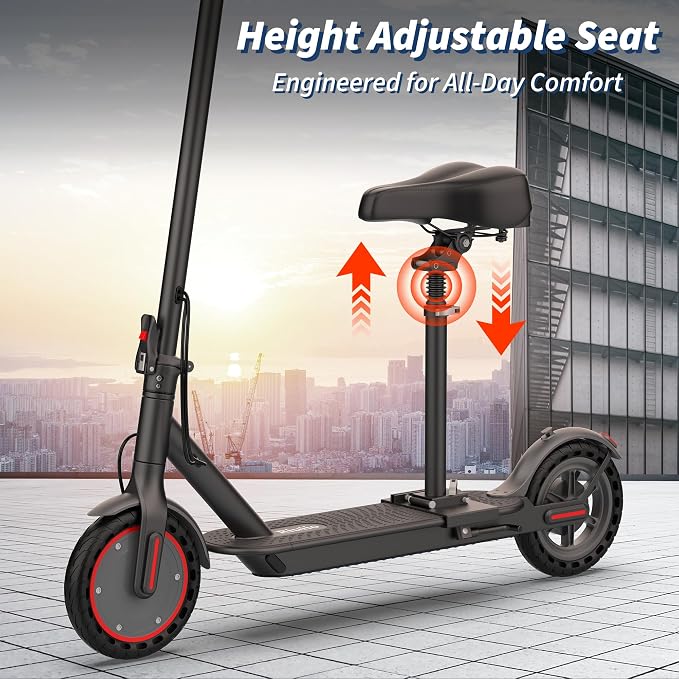 Electric Scooter, 350W-500W Motor, 9 MPH to 22MPH, 10-41 Miles Range, Dual Suspension, Dual Braking, App Control, Foldable Commuter E Scooter for Adults and Teens