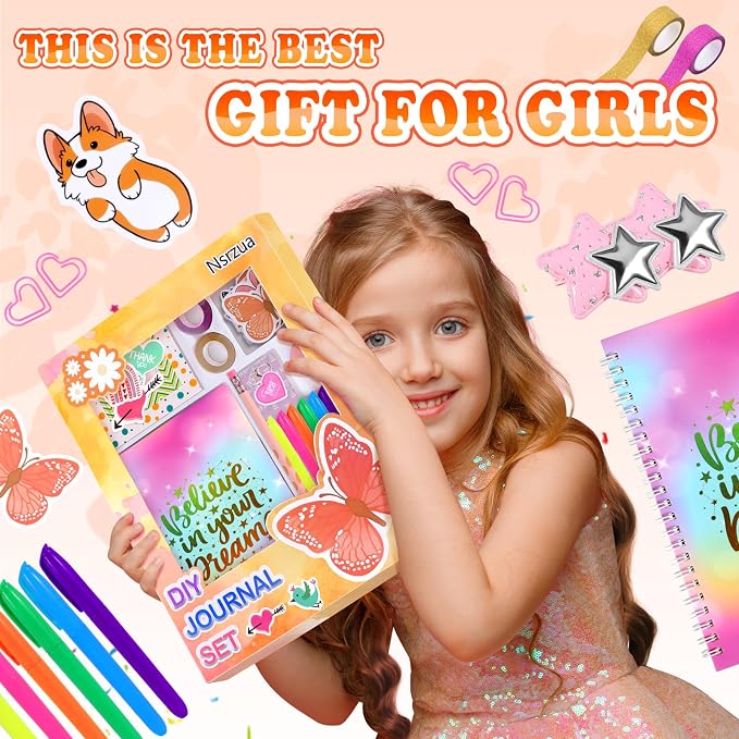 Nsrzua DIY Journal Kit for Girls,Toys for Ages 8-14 and Birthday Gifts for Girls