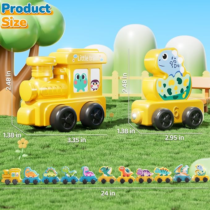 JUKUDAHU Magnetism Toys Dinosaur Train Set for Toddlers 1 2 3 4 Years Old - Dinosaur Toys for Kids, Color Sorting Toy, Preschool Educational Learning Activities, Birthday Gifts for Boys Girls 1-3, 2-4
