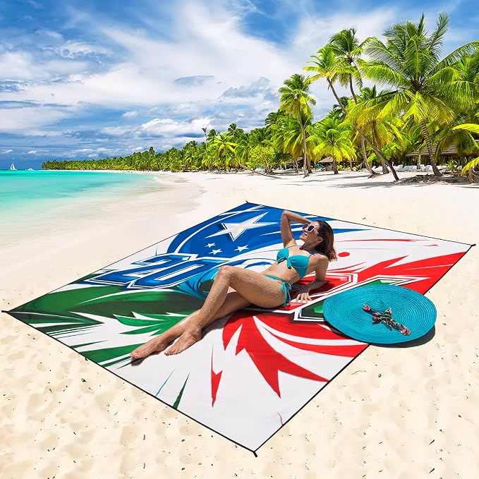 WIWIGO Beach Blanket Waterproof Sandproof Beach Mat 79" X 83"/10'x9'for 2-8 Adults Quick Drying Outdoor Picnic Mat Beach Accessories for Travel, Camping, Hiking