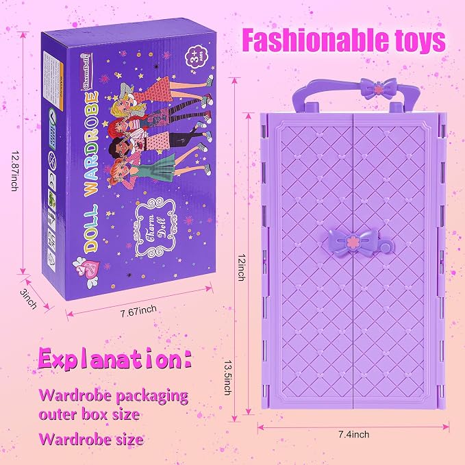ebuddy 11.5 inch Doll Closet Playset with 106 pcs Clothes and Accessories for Girls 6-12 Including one Doll, Closet, Stylish Blue Set, Luggage, Shoe Rack, Wedding Gowns