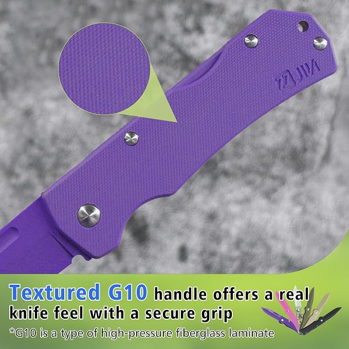 JIN Alpha Safe Pocket Knife, DIY Making Kit, Fake Knives for Starters, Dull G10 Blade, Folding EDC, Purple G10 Handle, Camping Tool