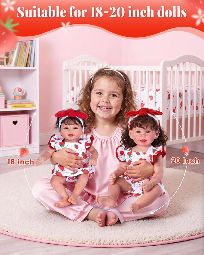BABESIDE Reborn Baby Doll Clothes for 18-20 Inch Dolls,Strawberry Outfit Set, Cute Baby Doll Accessories for Reborn Girl Dolls