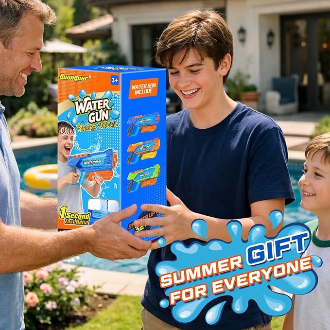 Quanquer 1000cc Water Guns for Kids Adults - 2 Pack Fast-Fill Super Squirt Blaster Soaker with 32 Feet Shooting Range Pump Action Summer Gift Outdoor Toys for Swimming Pool Beach Water Fighting