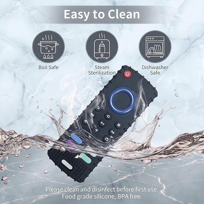 SOLIFEGOBLE Silicone TV Remote Teething Toy, BPA-Free Food Grade Teether for Babies 6-24 Months, Soft Chew Toy with Textured Buttons, Teething Relief & Sensory Play Black