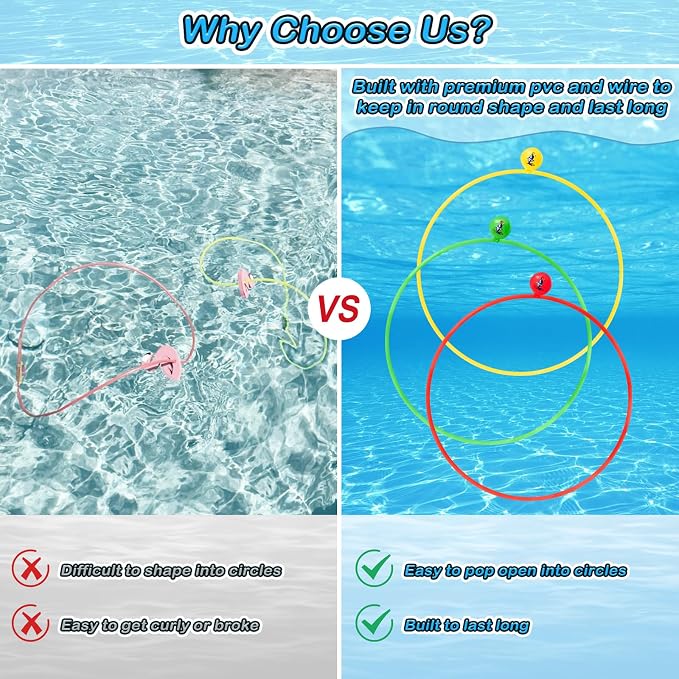 Jasonwell Pool Toys Diving Rings - 28PCS Swim Thru Rings Pool Game Diving Toys with Dive Ring Underwater Treasures Torpedo Bandits Fish Toy Fun Water Swimming Toys for Boys Girls Kids (Muticolor)