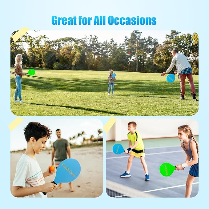 TEILLNET Paddle Ball Set, Outdoor Games for Adults and Family, Badminton Sets for Backyards Yard Game with 4 Rackets 4 Balls 8 Birdies, Beach Toys Pool Lawn Outside Park Camping Family Games Gifts