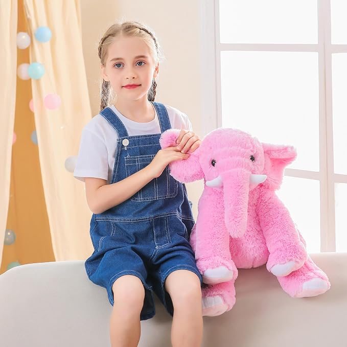 JellyMallow Elephant Weighted Stuffed Animals 5 lbs 16 inches Pink, Large Weighted Elephant Plushie Cuddly Pillow Gift for Kids & Adults