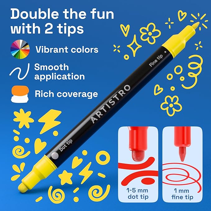 ARTISTRO 240 Precision Dual-Tip Acrylic Paint Markers – Paint Pens Set with Dot & Fine Tips for Fabric, Rock, Glass, Wood, Coloring Books – Arts & Crafts Gift – Classroom Must Haves & School Supplies