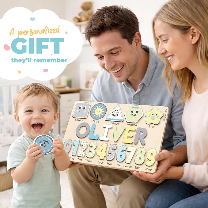 Montessori Wooden Shape & Number Puzzle for Toddlers 1-3 – Learning Board with Shapes, Alphabet Letters & Numbers 0-9 – CPC Certified Educational Toy, Preschool Fine Motor Skills Gift