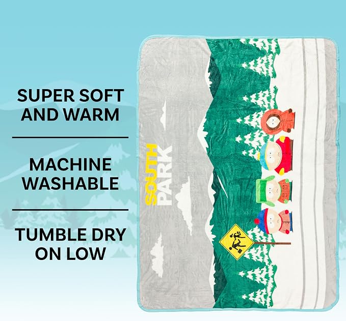 Silver Buffalo South Park Bus Stop Featuring Kyle, Stan, Eric Cartman, and Kenny 45" x 60" Fleece Throw, Soft and Cozy Blanket, 180 GSM