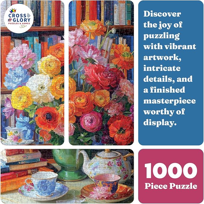 Cross & Glory - Ranunculus Rendezvous - 1000 Piece Jigsaw Puzzle for Adults | Colorful Floral Puzzle for Puzzle Lovers and Art Enthusiasts