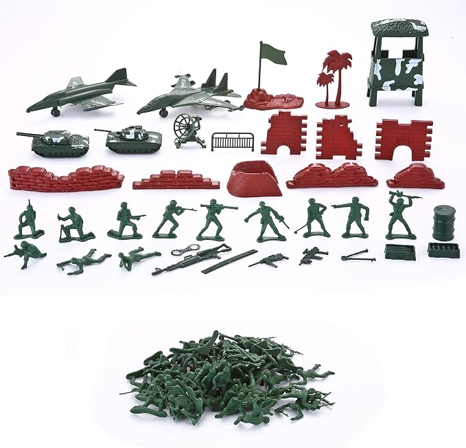 JOYIN 164 Piece Military Soldier Playset Army Men Play Bucket Army Action Figures Battle Group Deluxe Military Playset, Aircrafts, Helicopters, Tanks with Bucket, Birthday Gifts for Boys 3 4 5 6 7 8