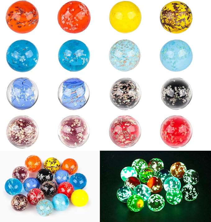 POPLAY 16PCS Glow in The Dark Marbles for Kids, Marble Assorted Colors for Run Game, Gifts for Kids Aged 3+ and Marble Lovers