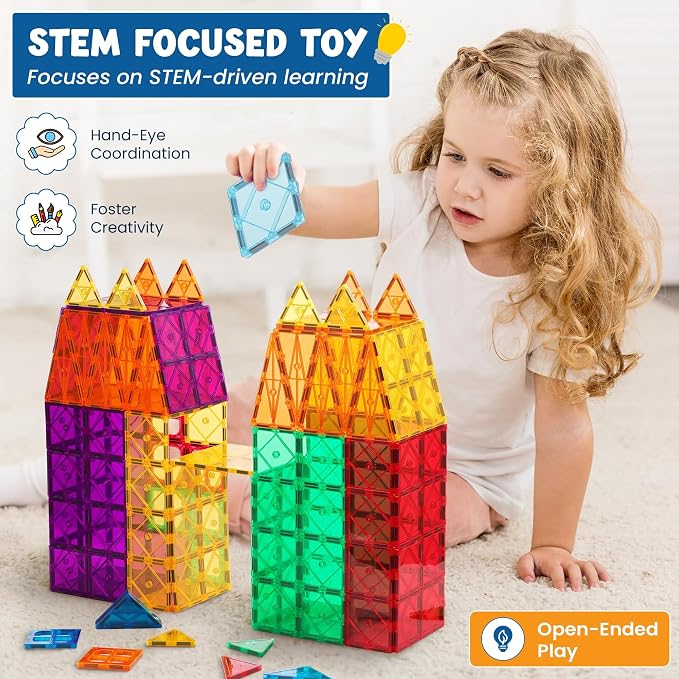 100 Pc Magnetic Tiles Magnetic Building Blocks Set for Kids Educational Magnet Tiles for Kids