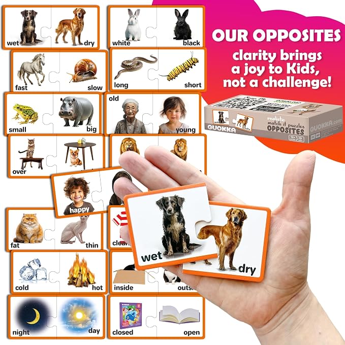QUOKKA 5X MEGASET Realistic Puzzles for Toddlers 3-5 - Matching Games for Kids Ages 2-4 - Numbers Animals Opposites ABC Learning for Toddlers 1-3 Year Old - Educational Toy for Boy and Girl