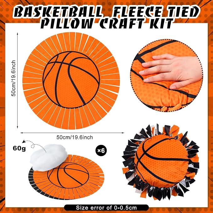 Weysat 6 Sets Basketball Tied Pillow Craft Kit DIY Orange Basketball Shaped Pillow Craft Gifts with PP Cotton for Sports Theme Party Room Decor VBS School Favors Classroom Giveaways