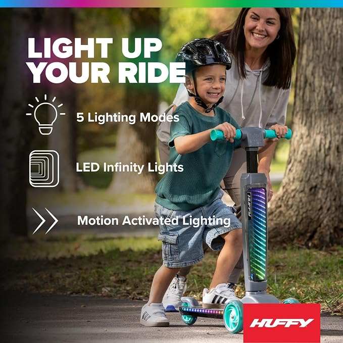 Huffy Toddler 3-Wheel Scooter for Kids, Multiple Colors & Licensed Character Graphics, Ages 3+, Durable Steel Frame, Wide Non-Slip Deck, Stable Lean-to-Steer Design, Light-Up Options, Girls/Boys