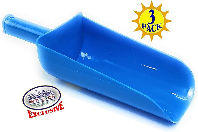 Matty's Toy Stop 9" Kids Short Handle Sand Scoop Plastic Shovels for Sand & Beach (Yellow, Blue & Green) Gift Set Bundle - 3 Pack