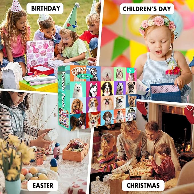 Puzzles for Kids Ages 6-8 Cute Dogs - Multicolor Dogs, 200 Piece Puzzles for Kids Ages 8-10 Year Old Learning Educational Jigsaw Puzzles for Kid Age 6 7 8 9 10 Year Old Toys Dog Gifts