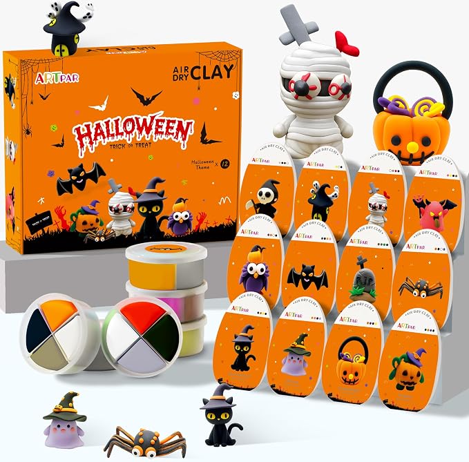 ARTPAR Halloween Crafts for Kids,Air Dry Clay Crafts Kit,12 Boxes Modeling Magic Soft Clay Art Sculpting Supplies,DIY Molding Clay Kit Hallowmas Pumpkin Party Favors for Boys & Girls Age 3-12
