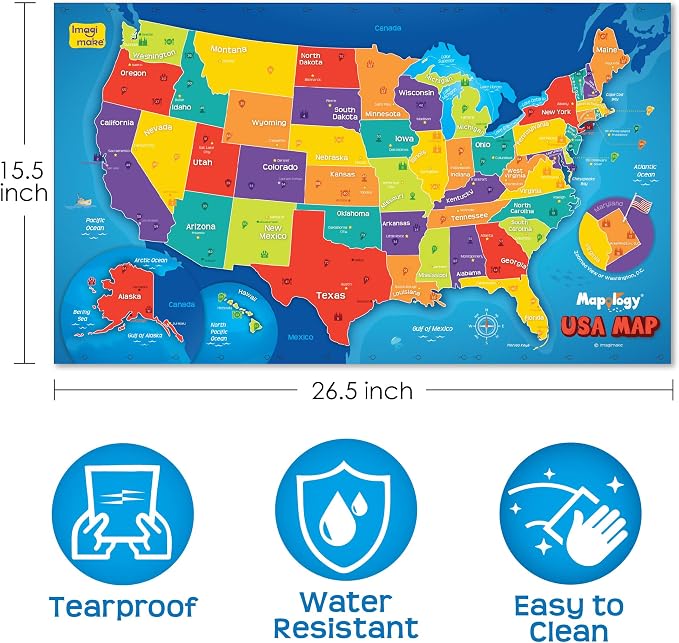 Imagimake Mapology USA Map with Reusable Stickers | 100+ Jelly Stickers | Classroom Geography Games & Learning Kids Toys Age 5-8 | Gifts for Boys & Girls Age 5,6,7,8,9,10,11,12 Years Old