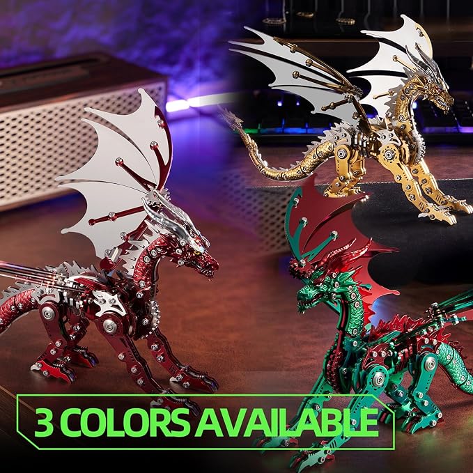 OreilleStar 3D Metal Dragon Puzzle, Mechanical Model Building Kit, Green and Red Assembly Puzzle for Adults Gift (Green Red Dragon)