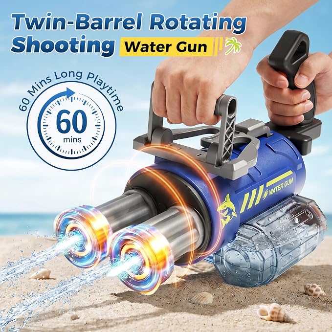 Electric Water Gun for Adults & Kids, Voice Control Automatic Water Guns, 26-30 FT Long Range Gatling Watergun with LED Lights, Squirt Water Guns Summer Outdoor Pool Toys for Boys Girls Ages 8-12+