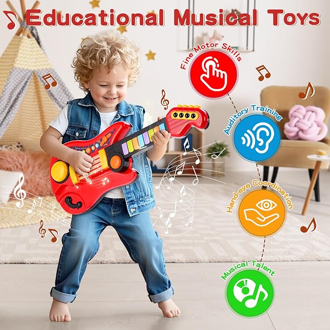 Kids Guitar-Piano 2-in-1 Musical Instrument, Toddler Guitar for 3-5 Year Old Boys Girls, Adjustable Educational Toy, for Birthdays.