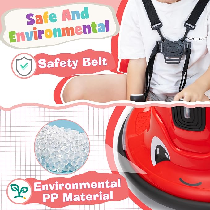 TOBBI Kids Electric Ride On Snail Shape Toy, 12V Battery Powered Toddler Bumper Car with Parent Remote Control/Funny Stickers/360 Degree Spin for Children of Aged 1-6-Red