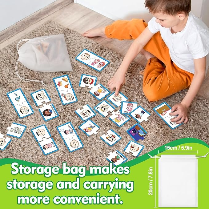 Kasfalci Feelings & Emotions Puzzle Cards, 40 PCS Feelings Chart Toys for Kids,Social Emotional Learning Activities,Speech Therapy Games,Autism Learning Materials,Calm Down Corner Supplies