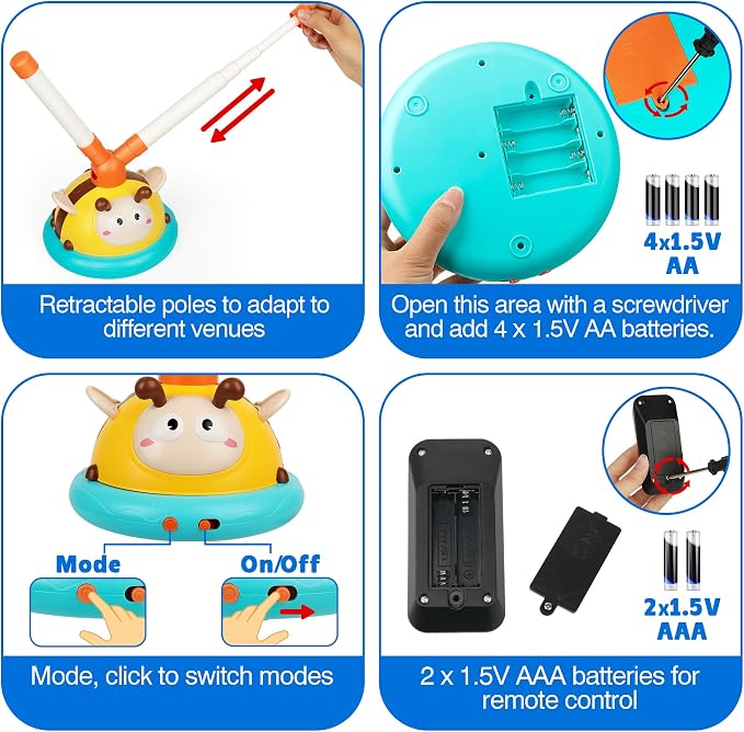 Billeeit 2-in-1 Musical Jump and Toss Ring Game Toy, Indoor and Outside Jump Toy for Kids Ages 4-8 and Toddler 1-3, 3-5, Christmas Boys and Girls Birthday Gift w/4 Speeds and Remote Control