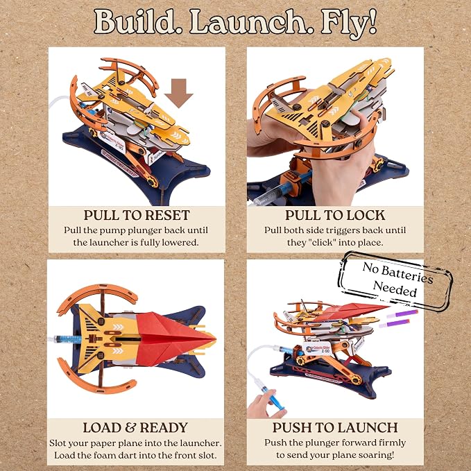 DIY 2in1 Hydraulic Paper Airplanes & Darts Launcher Stem Toys for Kids Ages 8-14, 3D Wooden Puzzle Toy, Vintage Model Kit, Educational Science Kit for Boys & Girls 8,10,12,14 Years Old
