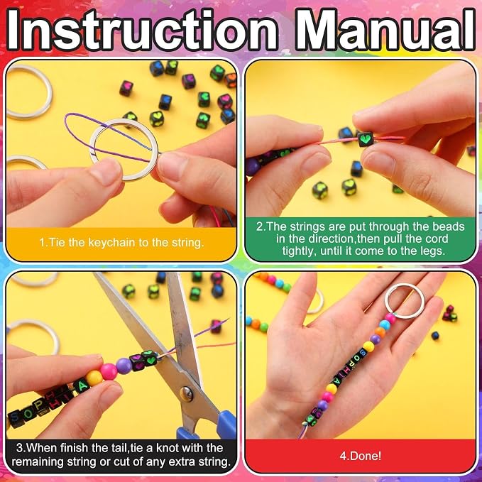 Landical 564 Pcs DIY Neon Bead Keychain Kit Key Chain Making Craft Adjustable Letter Beads String Mama Sport Gift Alphabet Jewelry Backpack Accessories Holiday Party Favor(Retro Color)
