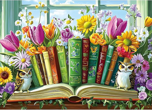 Puzzles for Adults 1000 Pieces, Wildflower Book & Owl Jigsaw Puzzles for Adults, AImpossible Hard Difficult Challenging for Family Fun Party Game Gifts Decoration, 27.5 x 19.7 inch