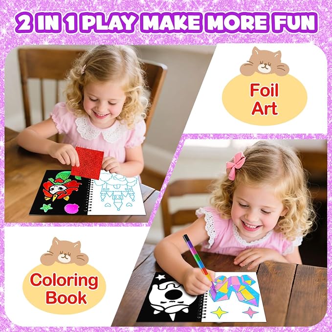 FUNNYB&G Foil Art Party Favors for Kids - 24 Pack Foil Art Crafts Kits Coloring Books, Goodie Bag Stuffers Party Favors for Kids 4-8 8-12, Bulk Birthday Classroom Prizes Girls Boys Gifts (Unicorn)