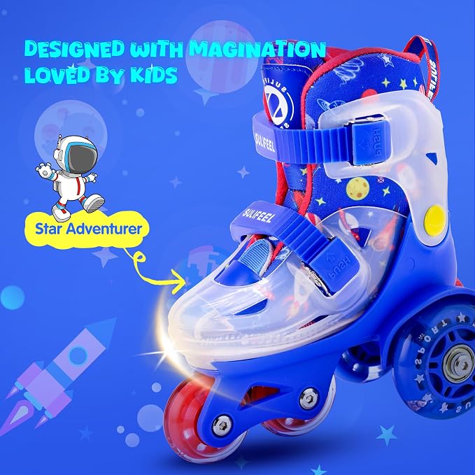 SULIFEEL Adjustable Roller Skates for Girls Boys Kids,Fun Illuminating Light Up Flash Wheels Three-Point Type Balance Suitable for Beginners Indoor Roller Skating