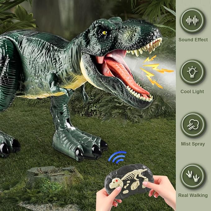 21inches Large Remote Control Dinosaur Toys Sound, Light, Roaring, Mist Spray, Realistic Walking T-Rex RC Tyrannosaurus Dinosaur Toys for Kids Boys Girls 3-10 Years Old