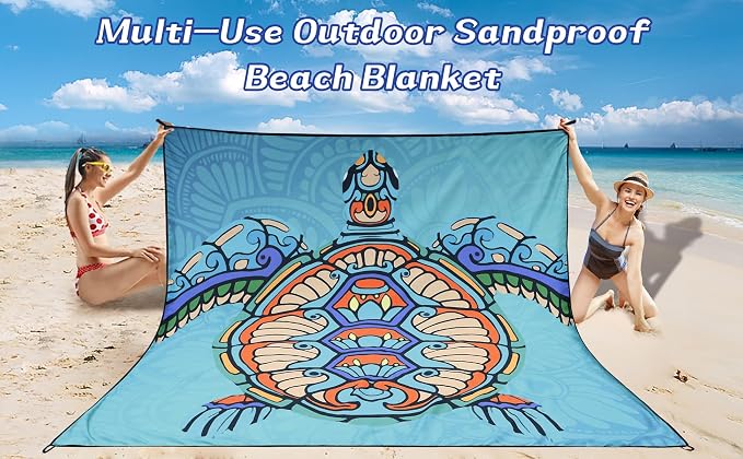 WIWIGO Beach Blanket Waterproof Sandproof Beach Mat 79" X 83"/10'x9'for 2-8 Adults Quick Drying Outdoor Picnic Mat Beach Accessories for Travel, Camping, Hiking
