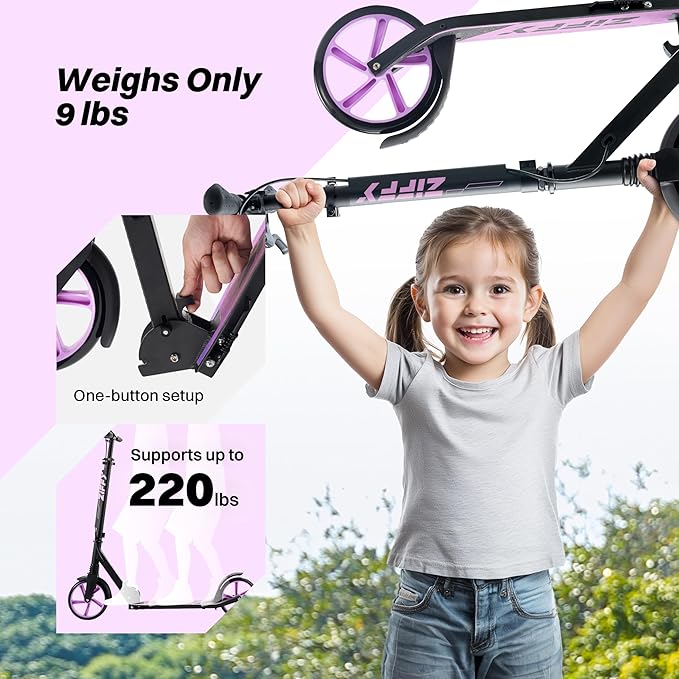 JOVA ZIFFY Scooter for Kids with Hand Brake, Foldable Kick Scooter for Ages 6-12, Lightweight Scooter for Boys with 4 Adjustable Heights, ABEC9 Bearings, Supports Up to 220 lbs