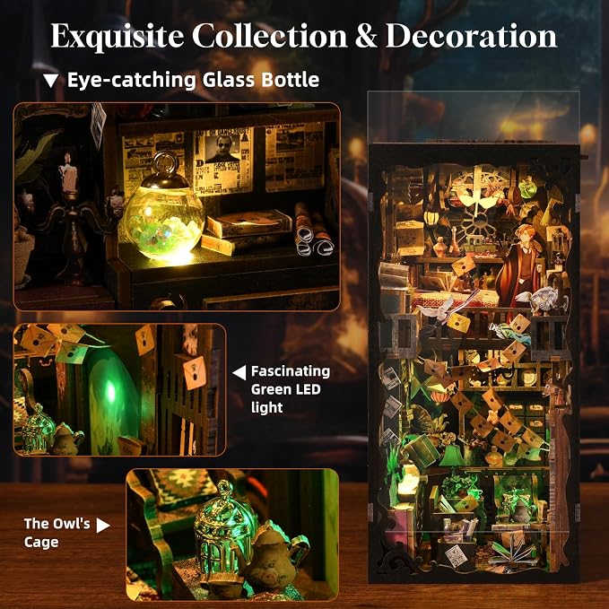 Book Nook Kit DIY Miniature House Dollhouse | Booknook Bookend Bookshelf Decor Tiny House Model Build with Magic View, Gifts for Family and Friends