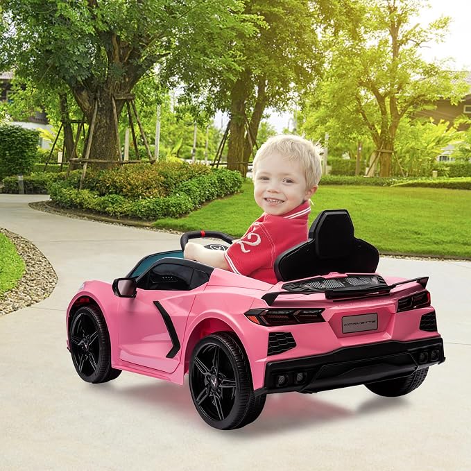 Garvee 12V Kids Ride on Car Licensed Corvette Toddlers Electric Sports Car Ride on Toy with Remote Control, Visual Dashboard, LED Lights, Music for Boys & Girls, Pink