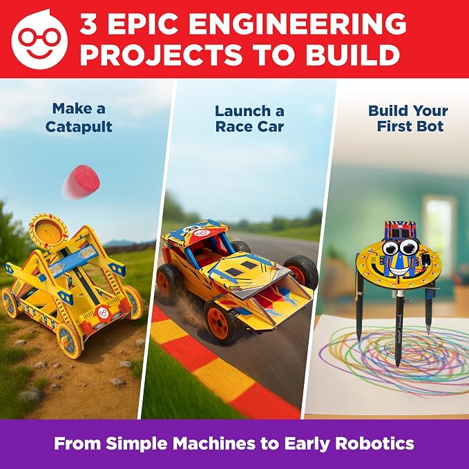 Doctor Jupiter Ultimate Engineering Kit for Kids Ages 8+ | Build Your Own Catapult, Race Car & Scribbling Robot | Birthday Gift Ideas for Boys & Girls 8-9-10-11-12 Year Olds | STEM Kit,Educational Toy