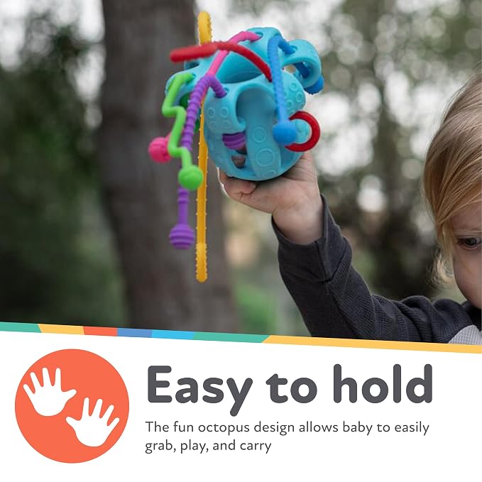 Nuby Silicone Octopus Sensory Toy with Bright Colored Silicone Textured Cords for Tactile Development, 18+ Months