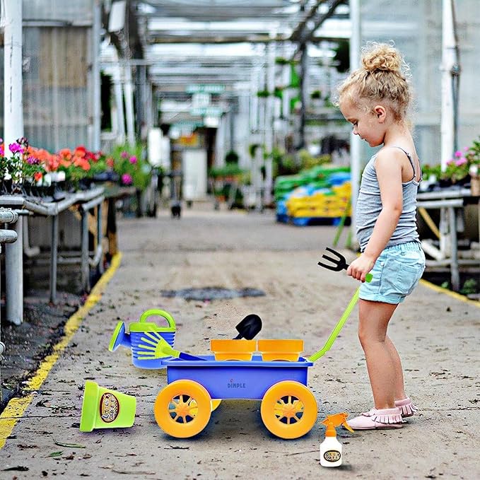 Dimple Garden Wagon & Tools Toy Set, Kids Gardening Set - 15 Pcs Outdoor Toys for Toddlers,Sand Toys - Sturdy & Durable Top Yd, Beach, Sand, Garden Play Set for Kids & Toddler Gardening Tools, Age 3+