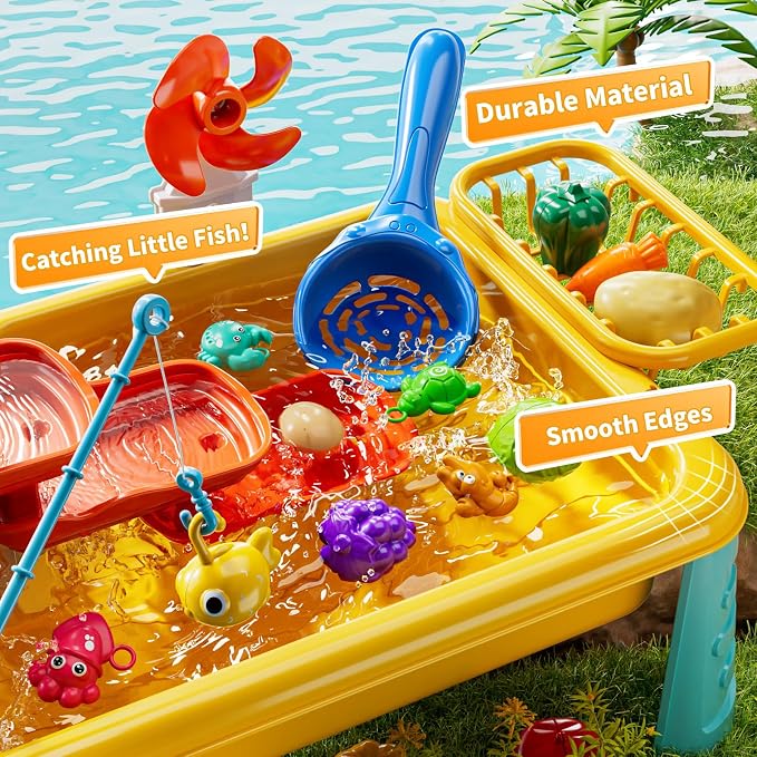 Kids Water Table Play Toy for Toddlers 1-3 4-8 Years Old, Kitchen Sink with Electrical Pump and Flowing Water, Fishing Games, Outside Sensory Gift Toys for Boys and Girls 2 3 4 5 6 7 8